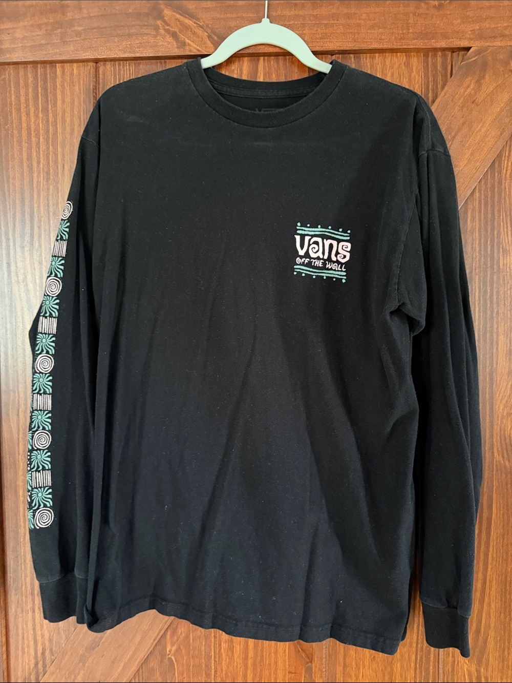 Vans Black Long Sleeve Tee with Mint Accent Graphics